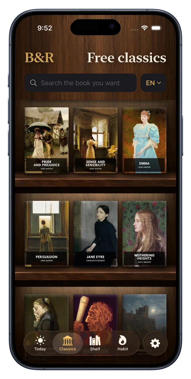 Free classics in Block&Read: Austen, Brontë and more, with search in English and Spanish