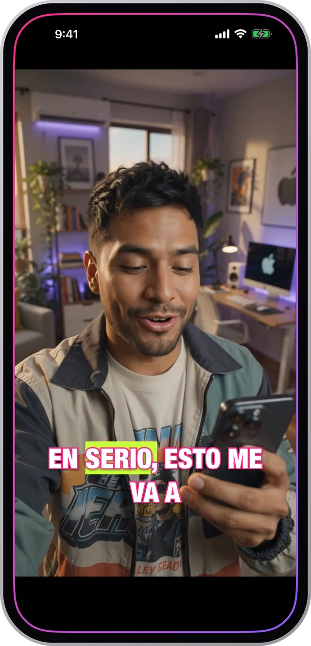 TikTok-style caption with the spoken word highlighted, full screen in Charlatan
