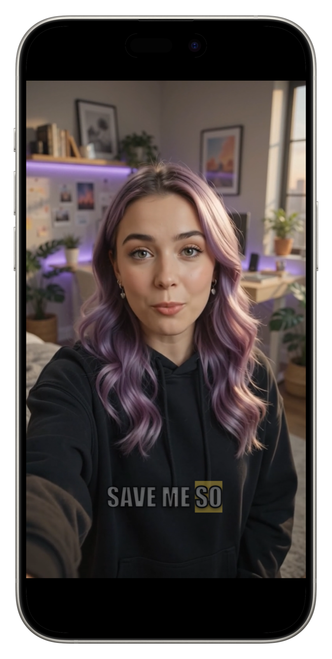 Vertical video with burned-in captions previewed fullscreen in Charlatan on an iPhone