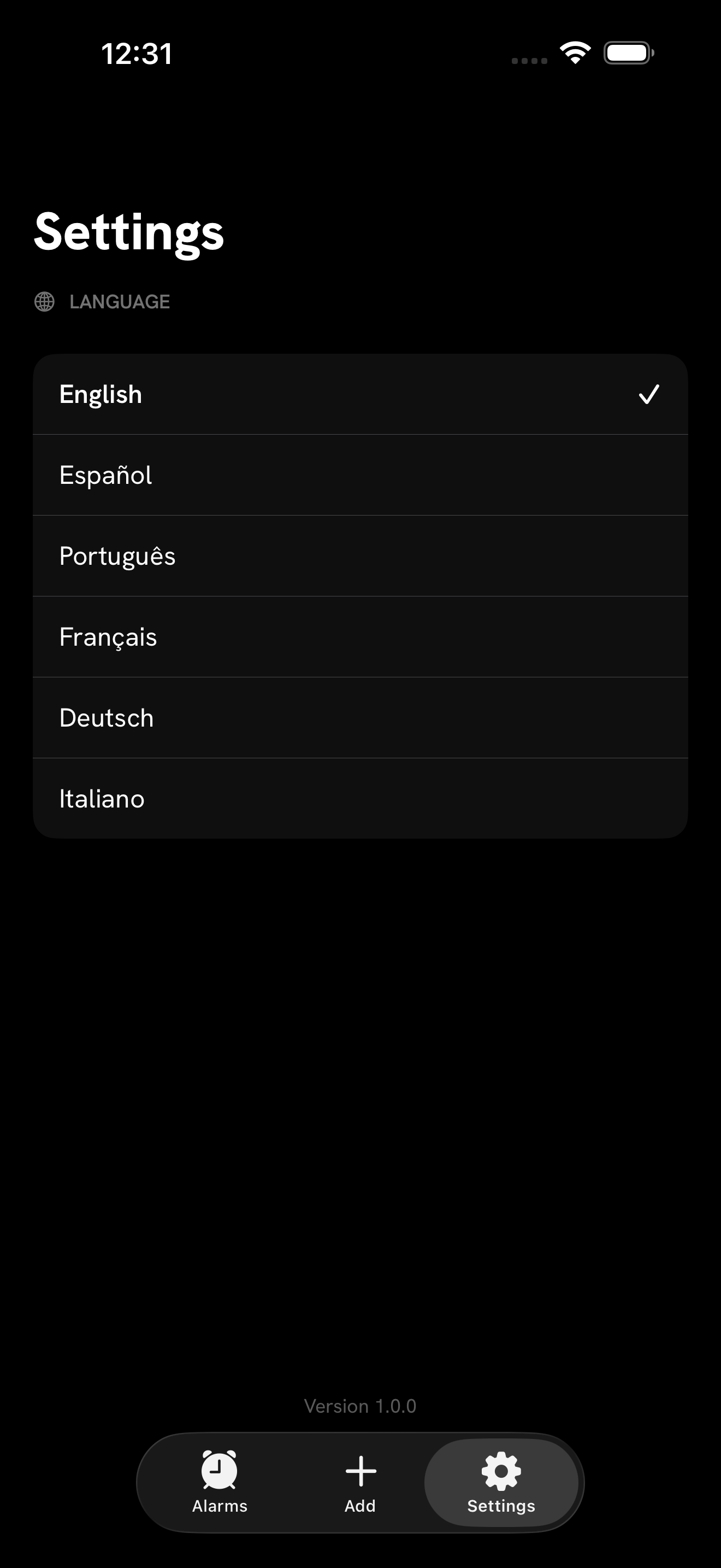 Language picker in Settings