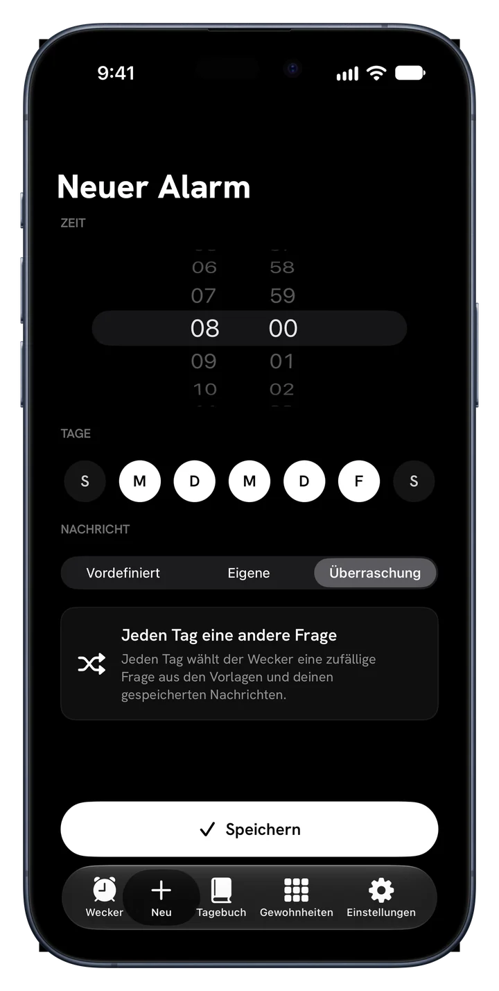 Der Überraschungsmodus in Fix Your Life wählt für jeden Wochentag eine andere Frage