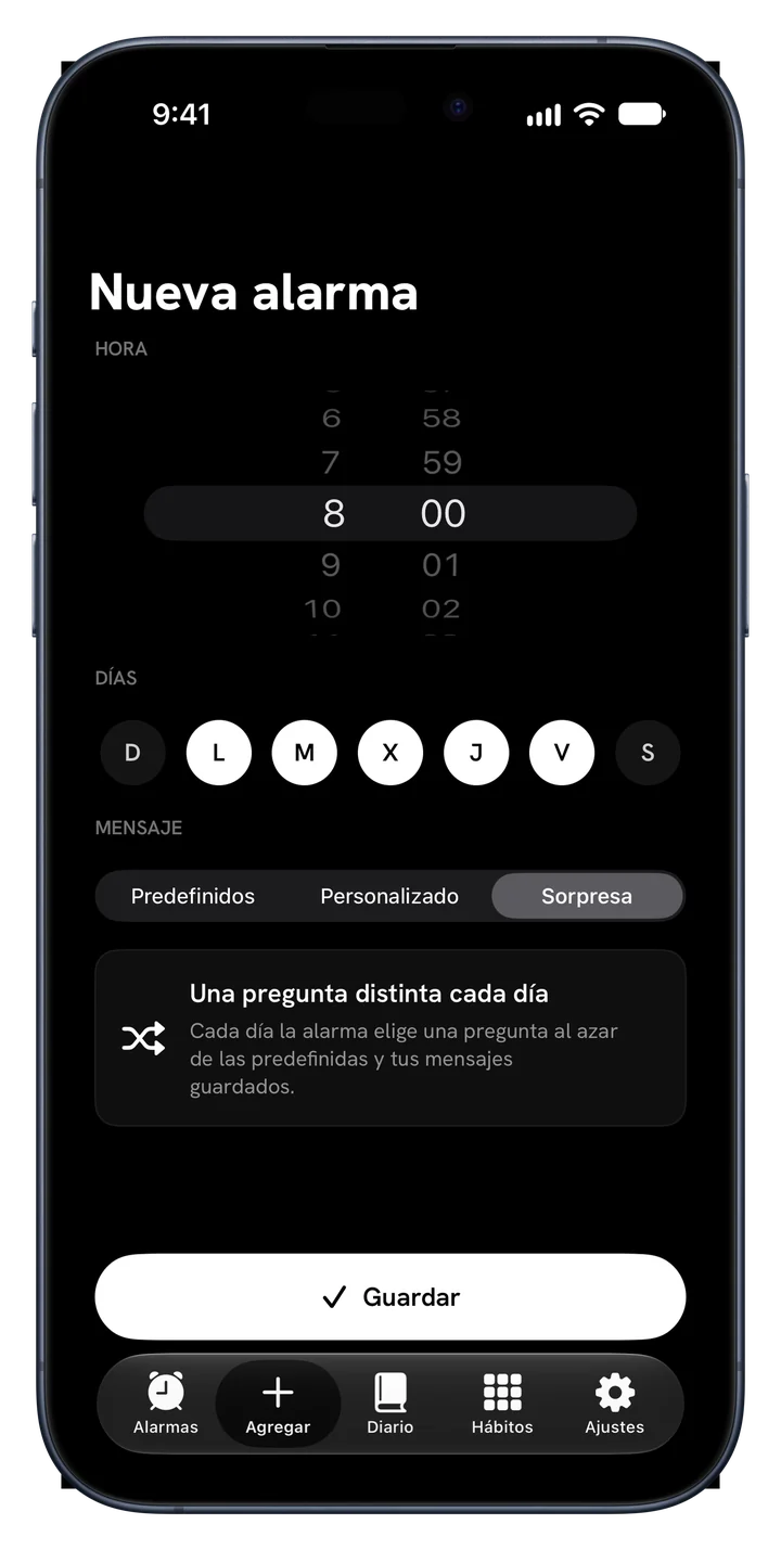 Modo Sorpresa en Fix Your Life eligiendo una pregunta distinta para cada día de la semana