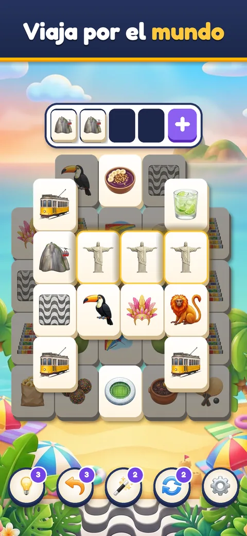 Trip Sort travel puzzle game board in Rio de Janeiro with Christ the Redeemer and toucan tiles